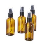 GRN Amber Glass Multipurpose refillable 50ml Round Bottle with Spray Pump for Multi use Set of 4 Pcs for DIY Perfume, Essential Oils, Blends, Aromatic Water, Beauty Products