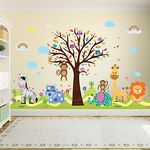 Wallflexi Office Home Decoration Wall Stickers "Happy Hills & Zoo" Wall Murals Removable Self-Adhesive Decals art Nursery Kindergarden School Baby Toddler Children Kids Room Decoration, multicolour