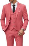 YND Men's Slim Fit 2 Button 3 Piece Suit Set, Blazer Jacket Vest Pants and Tie, Solid Wedding Dress Tux and Trousers Pink