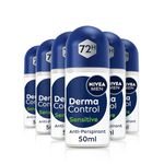 NIVEA MEN Derma Control Sensitive Roll On (6 x 50ml), Anti-Perspirant Formula for Defence Against Odour and Staining, 72H Protection Deodorant for Sensitive Skin, Pack of 6