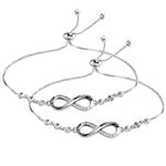 SwirlColor 2 Infinity Bracelets, Silver Adjustable Elegant Tennis Bracelet for Women Wife Mother Girls Friends Girlfriends, with 1 Jewelry Box