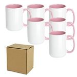 Sublimation Mugs 15oz Two Tone with Pink Inside and Handle, Sublimation Coffee Mugs with Brown Mail Order Box,Case of 6 Pieces