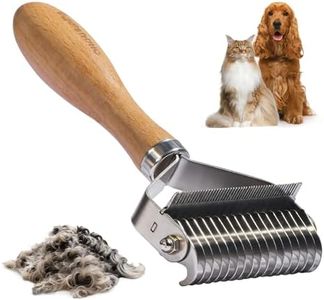 PAWSHOLIC 3-in-1 Professional Pet Shedding Dematting Comb - Deshedding Undercoat Rake for Dogs with Stainless Steel Blades Metal Pet Brush with Wood Handle Matted Hair Detangling Thinning and Shedding