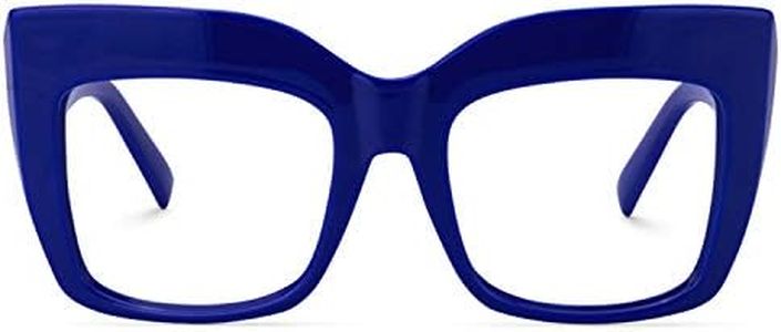 Zeelool Vintage Oversized Thick Cat Eye Glasses for Women with Non-prescription Clear Lens FP0668, Fp0668-07 Blue, Large