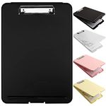 A4 Clipboards,Clipboard with Storage,Plastic Storage Clipboard with Low Profile Clip,Heavy Duty Nursing Clipboards Foldable,Clipboard Case for Work,Teacher Must Haves,Office School Supplies-Black