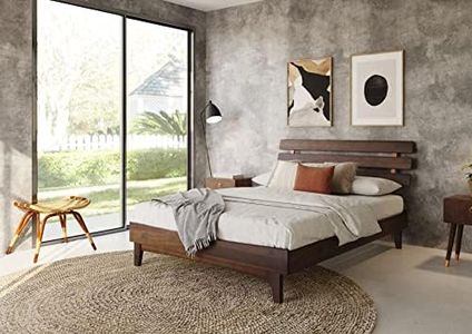 Bme Caden Bed Frame with Adjustable Height Headboard, Mid Century Style Furniture with Acacia Wood Size Queen - Dark Chocolate