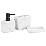 Navaris Bathroom Accessories Set - Liquid Soap Dispenser/Toothbrush Holder/Soap Dish - 3-Piece Toiletry Vanity Accessory Kit - Light Marble Effect