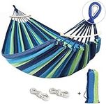 285x155cm Hammock with Spreader Bars, Camping Hammock Outdoor, with Thickened Durable Canvas Fabric and Sturdy Metal Knot, 550 lb Load Capacity, for Backyard, Garden