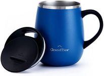 Grandties Insulated Coffee Mug with Handle - Sliding Lid for Splash-Proof 16 oz Wine-Glass Shape Thermal Tumbler with Double Walled Vacuum Stainless Steel to Keeps Beverages Hot or Cold (Cobalt Blue)