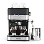 Salter EK4623 Caffé Espresso Pro - Coffee Machine, 15-Bar Pressure Pump, Barista Style Coffee, Latte, Cappuccino Machine, Make 2 Cups At Once, Includes Milk Frothing Wand, Stainless Steel Filter