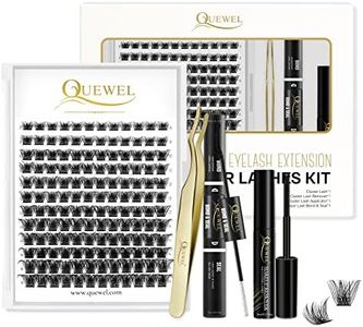 QUEWEL DIY Eyelash Extensions Kit, 144 Pcs Lash Clusters, Eyelash Clusters Tweezer, Cluster Lashes Bond and Seal, Clusters Lash Glue Remover Easy to Apply DIY Lash Extensions at Home(QU-RR-DH-01)