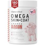 Omega for Dogs - 180 Delicious Soft Chews - Salmon Oil Treats for Skin and Coat, Itch Relief - Fish Oil Blend of Essential Fatty Acids, Omega 3, 6, and 9, and Vitamins - Smoked Bacon Flavor