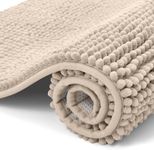 Kitinjoy Non Slip Chenille Bath Mat, Extra Soft Bathroom Mat, Super Absorbent Fluffy Bath Mats for Bathroom, Machine-Washable Quick Dry Bath Rug Foot Mat, 16"x24", Light Beige