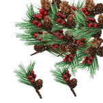 10 Pcs Artificial Pine Picks Christmas Pine Needles with Red Berries Pine Cones,Christmas Artificial Pine Cones Berry Stems Decor Bouquets for Craft,Garden,Xmas Flower Arrangements Wreaths Decor