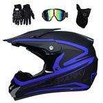 Full Face MTB Motocross Helmet with Goggles Gloves Mask, Adult Youth Off Road ATV Scooter Motorbike Helmet, Downhill Enduro BMX Quad Dirt Bike Crash Helmet, D.O.T Certified ( Color : Blue , Size : L/5