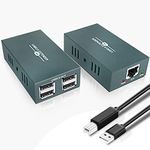 USB Extender with 4 Port USB 2.0, Transmit 50m/165ft Over Ethernet Cat5/5e/6/7, Supporting Power Over Cable, Play and Plug, No Driver Required,USB RJ45 LAN Extension