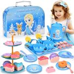 Lajeje 44Pcs Tea Party Set for Little Girls-Frozen Toys for Girls, Elsa Princess Tea Party Set, Kitchen Pretend Toy Plastic Tea Set, Desserts, Birthday Gift for Little Girls Toddlers Age 3-7 Year Olds