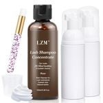 LZM Lash Extension Shampoo Concentrate - Eyelash Extension Cleanser Concentrate with Brush Bottle Foam Soap Lash Bath Solution, for Eyelashes Extensions & Face - Removes Makeup - 100 ml