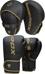 RDX Boxing Pads and Gloves Set, Maya Hide Leather Kara Hook and Jab Curved Focus Mitts with Punching Gloves for MMA, Muay Thai, Kickboxing Coaching, Martial Arts, Punching Hand Target Strike Shield