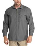 33,000ft Men's Long Sleeve Shirts UV Protection Safari Shirts Button-Down Shirt Breathable Wicking Quick Drying Outdoor Shirts with Pockets for Hiking Fishing Golfing, Grey XL