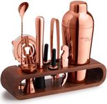 Mixology Bartender Kit: 10-Piece Copper Bar Set Cocktail Shaker Set with Stylish Mahogany Stand | Perfect Home Bartending Kit with Rose Gold Bar Tools and Martini Shaker for Foolproof Drink Mixing
