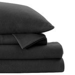 Softan Fleece Queen Sheets Set 4-Piece Micro Polar Fleece Bed Sets with 15" Deep Pocket Fitted Soft Warm Sheet, Flat Sheet and Pillowcase, Black