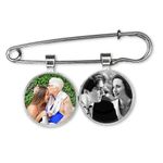 Personalised Wedding Bouquet Photo Bridal Charm with Lapel Pin Bride Groom Boutonniere Custom Memory Memorial of Dad Mum Keepsake, Silver,Black