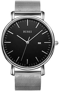 BUREI Reloj de Pulsera clásico para Hombres Estuche Ultra Fino Minimalista Dial analógico con Fecha Movimiento de Cuarzo japonés
