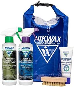 Nikwax Hiking Care Kit - Trainer Cleaning Kit and Leather Boot Waterproofing - Shoe Cleaner Kit Includes Footwear Cleaning Gel, Fabric & Leather Proof, Waterproofing Wax for Leather, Brush and Dry Bag