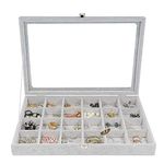 THETAG Multi-Function Slot Velvet Glass Jewelry Box Organizer Case Tray Holder Earrings Storage Box