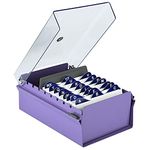 Acrimet 3 X 5 Card File Holder Organizer Metal Base Heavy Duty (AZ Index Cards and Divider Included) (Purple Color with Crystal Plastic Lid Cover)