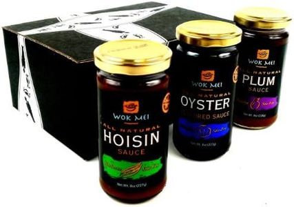 Wok Mei Gluten Free Sauces 3-Flavor Variety: One 8 oz Jar Each of Oyster, Hoisin, and Plum in a BlackTie Box (3 Items Total)