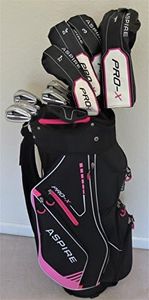 Petite Womens Golf Set Clubs - for Ladies 5ft to 5ft 6in Tall Driver, Wood, 2 Hybrid Clubs, Irons, Putter Complete Clubs and Deluxe Cart Bag