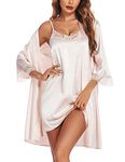 Ekouaer Satin Nightdress and Robe Set Women's Satin Robe Set Nightgown with Robes Chemise and Matching Robe Set, Champagne, M