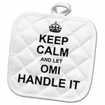 3dRose Keep Calm and Let Omi Handle It - Fun Funny Grandma Grandmother Gift - Pot Holder, 8 by 8-inch (Phl_233102_1)