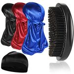 3pcs Silky Durag with Wave Brush for Men 360, Curved Medium/Hard Hair Brush Kits,B