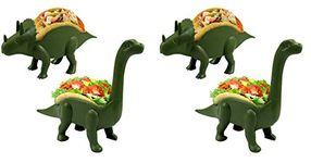 Unido Box Dinosaur Taco Holder - Kids Plastic Novelty Taco Plate - Army Green - Set of 4-2 Triceratops, 2 Brontosaurus (4)