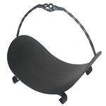 Inglenook Heavy Log Basket - Black with Ornate Handle Firewood Holder Rack Vintage