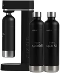 Stainless Sparkli Soda Maker with 2 Black Bottles – Black Carbonator, Sleek & Dishwasher Safe