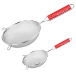 Unify 2 Pieces Stainless Steel Soup & Juice Strainer/Liquid Filter for Kitchen Use, Large Soup Chalni with Red Handle, Rice & Juice Use (Size-4, 6 Dia- 11cm, 16cm, Set of 2,Silver)