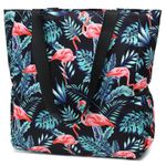 Leaper Travel Tote Bag Wear-Resistant Portable and Foldable Shoulder Bag for Gym, Beach, Travel and Daily Use, Flamingo-Black