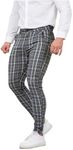 ALLELMS Mens Checked Dress Pants Slim Fit Stretch Chinos Plaid Dark Grey Pants for Men 28