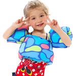 Double Couple Toddler Swim Vest with Sleeves Cartoon Adjustable Strap Swimming Jacket Pool Floaties for Kids 20-50 Pounds Boys and Girls Child