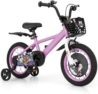 BABY JOY Kids Bike, 12 14 16 18 Inches Child Bike for 3-8 Years Old with Adjustable Height, Training Wheels, Storage Basket, Handbrake & Coaster Brake, Kids Bicycle for Girls Boys (14 Inches,Purple)