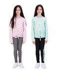 Hind 4-Piece Girls Athletic Leggings and Long Sleeve Workout Hoodie Tops Set, Fashion Active Clothes for Girls, Tie Dye Pink-green, 5-6