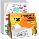 100 PCS Sticker Paper for Inkjet Printer，Printable Vinyl Sticker Paper Dries Quickly Vivid Colors，8.5"x11" Tear Resistant Printable Vinyl，Glossy White,Inkjet & Laser Printer