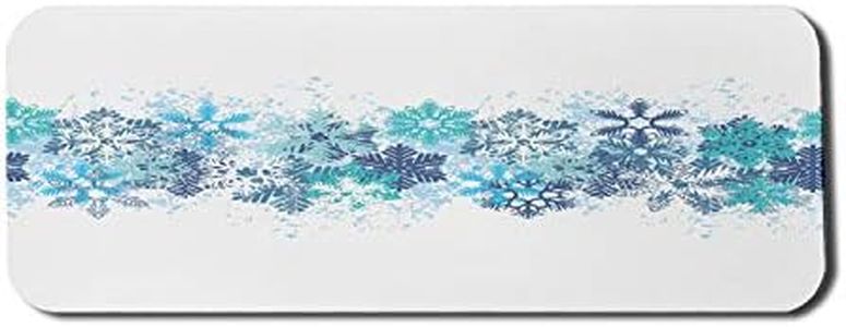 Lunarable Snowflake Computer Mouse Pad, Snow Pattern Winter Inspired Freezing Temperatures Illustration Christmas, Rectangle Non-Slip Rubber Mousepad Large, 31" x 12" Gaming Size, Turquoise Dark Blue