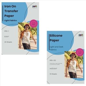 PPD Inkjet Bundle Iron-On Light Color T Shirt Transfers Paper LTR 8.5x11" pack of 20 Sheets + PPD Silicon Papers for T Shirt Transfer Iron or Heat Press - 10 Sheets