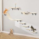 Wall-Mounted Cat Climber Set with Climbing Shelves, Perches, Bridge,Hammock,Scratching Board & Ball - 7 Pcs Wood Indoor Cat Furniture for Kittens Play (Beige)