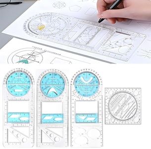 Zakrafo 4 Pcs Multifunctional Geometric Ruler,Math Measuring Rulers for Drawing and Art,Metric Ruler Drawing Tool for School Office Supplies and Build